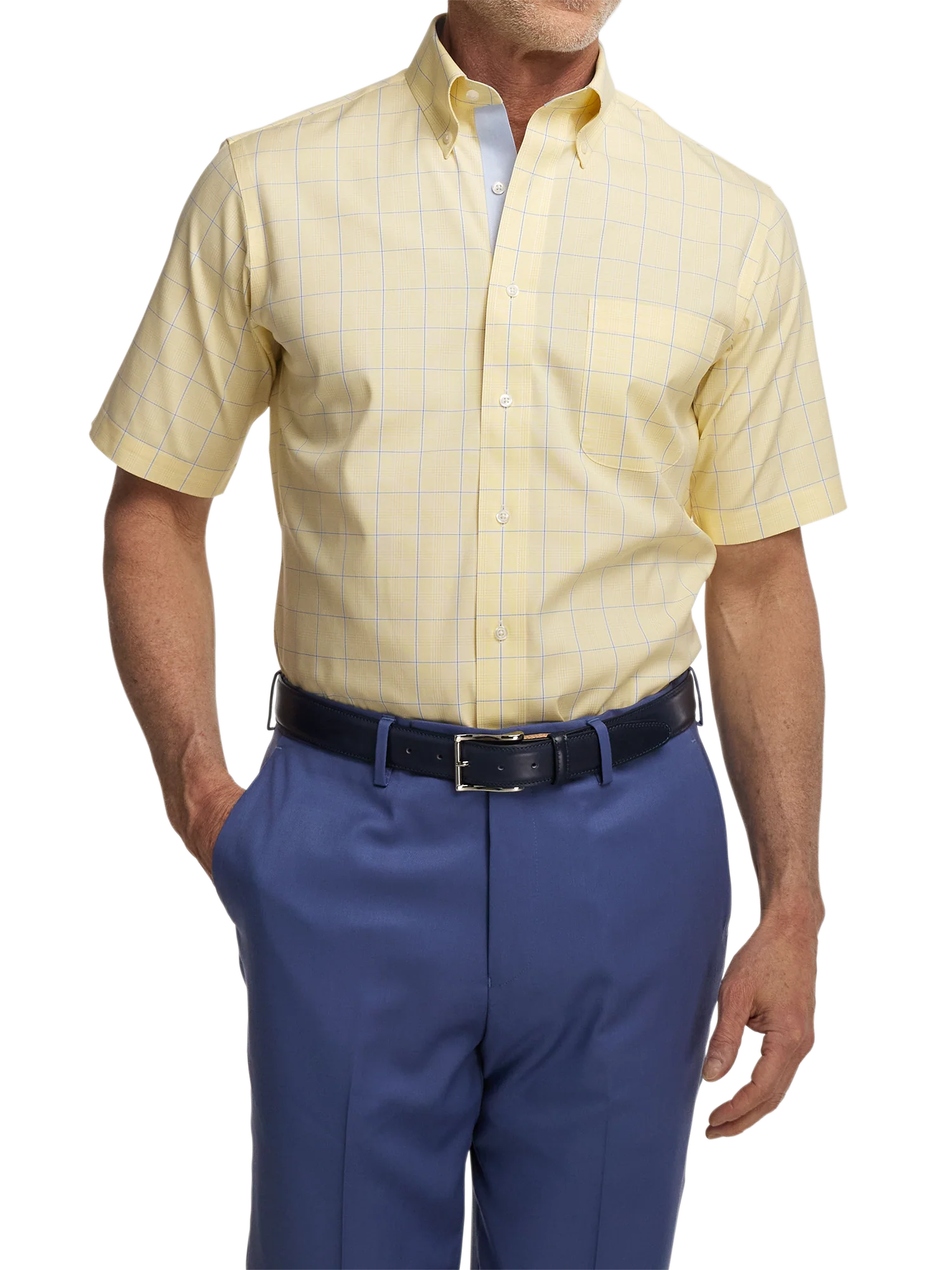 Comfort Stretch Non-Iron Check Dress Shirt With Contrast Trim - Yellow - Image 2