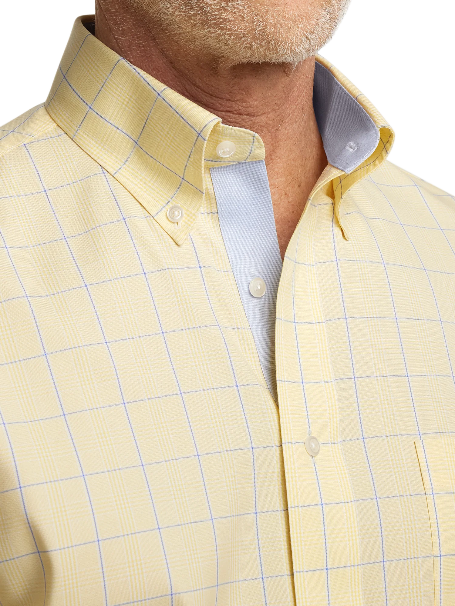 Comfort Stretch Non-Iron Check Dress Shirt With Contrast Trim - Yellow - Image 3