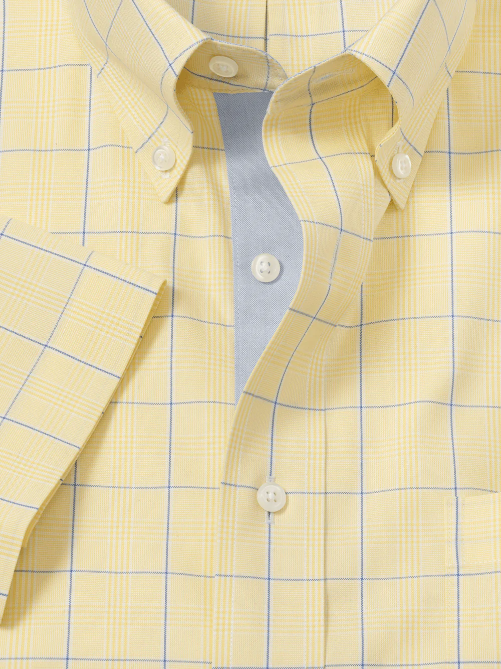 Comfort Stretch Non-Iron Check Dress Shirt With Contrast Trim - Yellow - Image 6