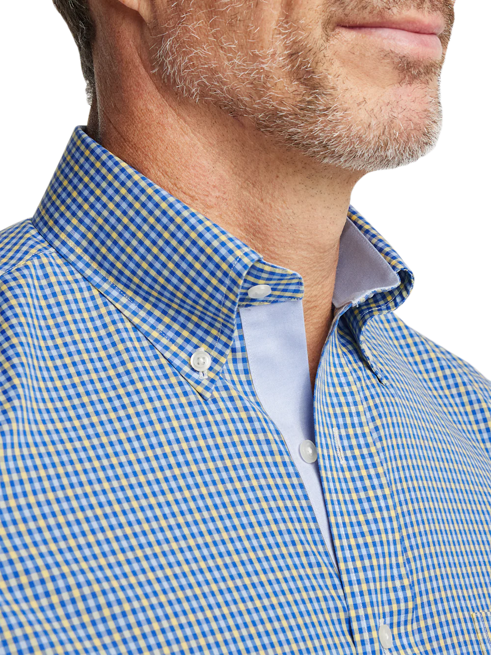 Comfort Stretch Non-Iron Check Dress Shirt With Contrast Trim - Blue/yellow - Image 3