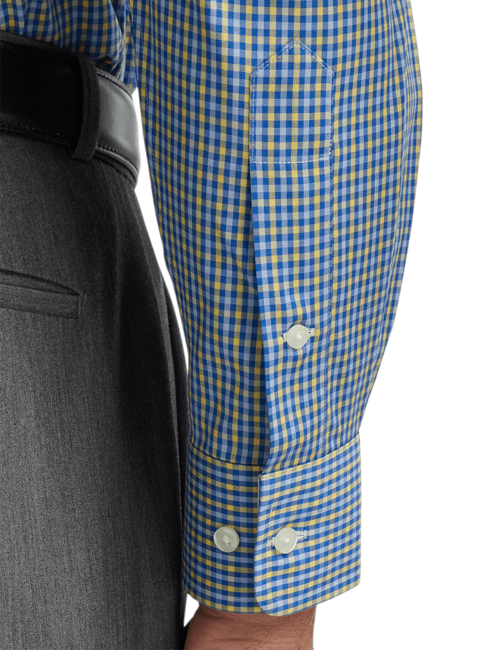 Comfort Stretch Non-Iron Check Dress Shirt With Contrast Trim - Blue/yellow - Image 4