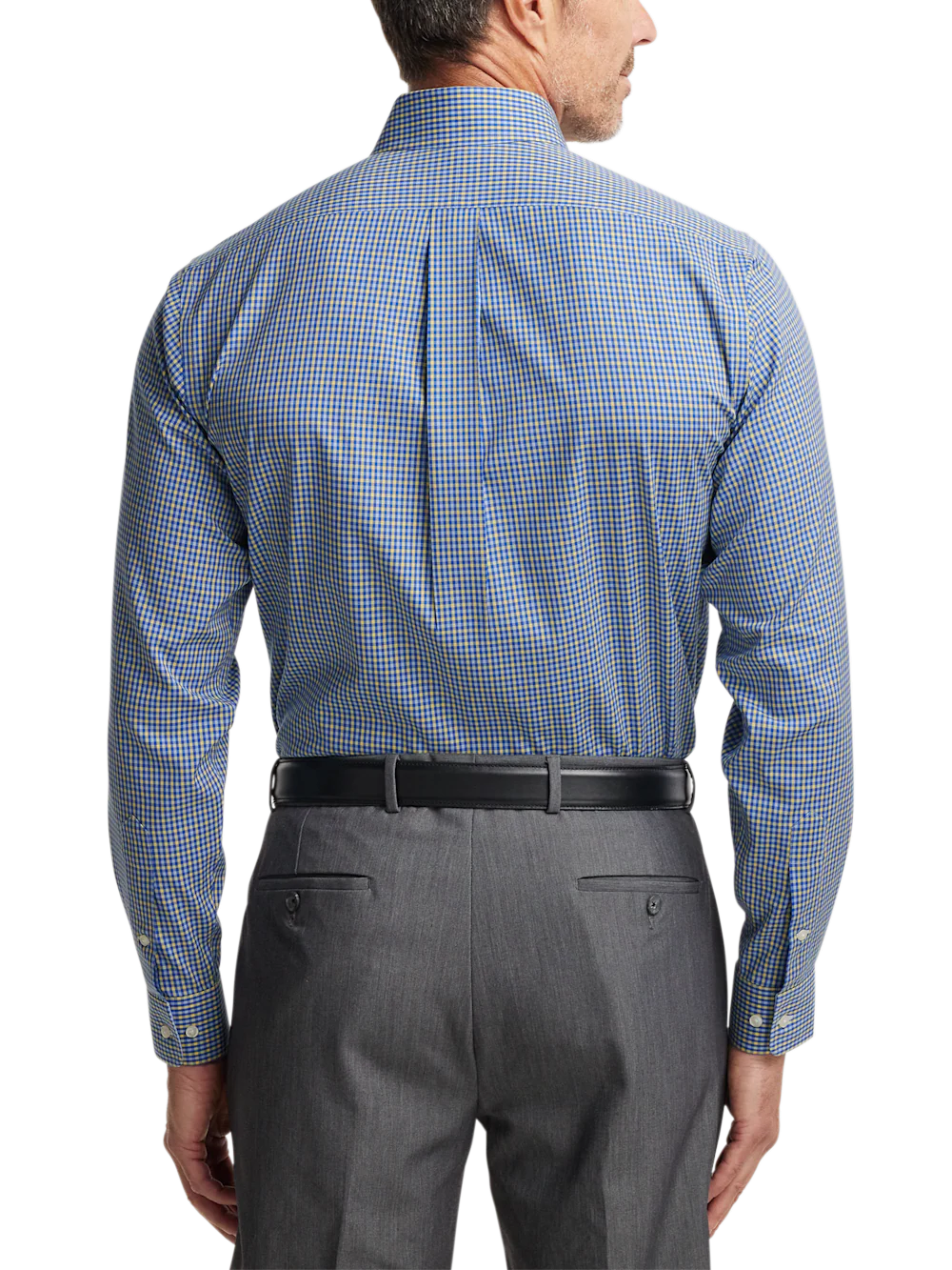Comfort Stretch Non-Iron Check Dress Shirt With Contrast Trim - Blue/yellow - Image 5