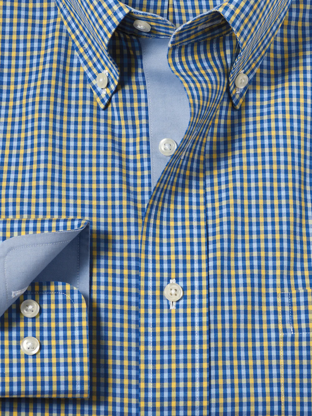 Comfort Stretch Non-Iron Check Dress Shirt With Contrast Trim - Blue/yellow - Image 6