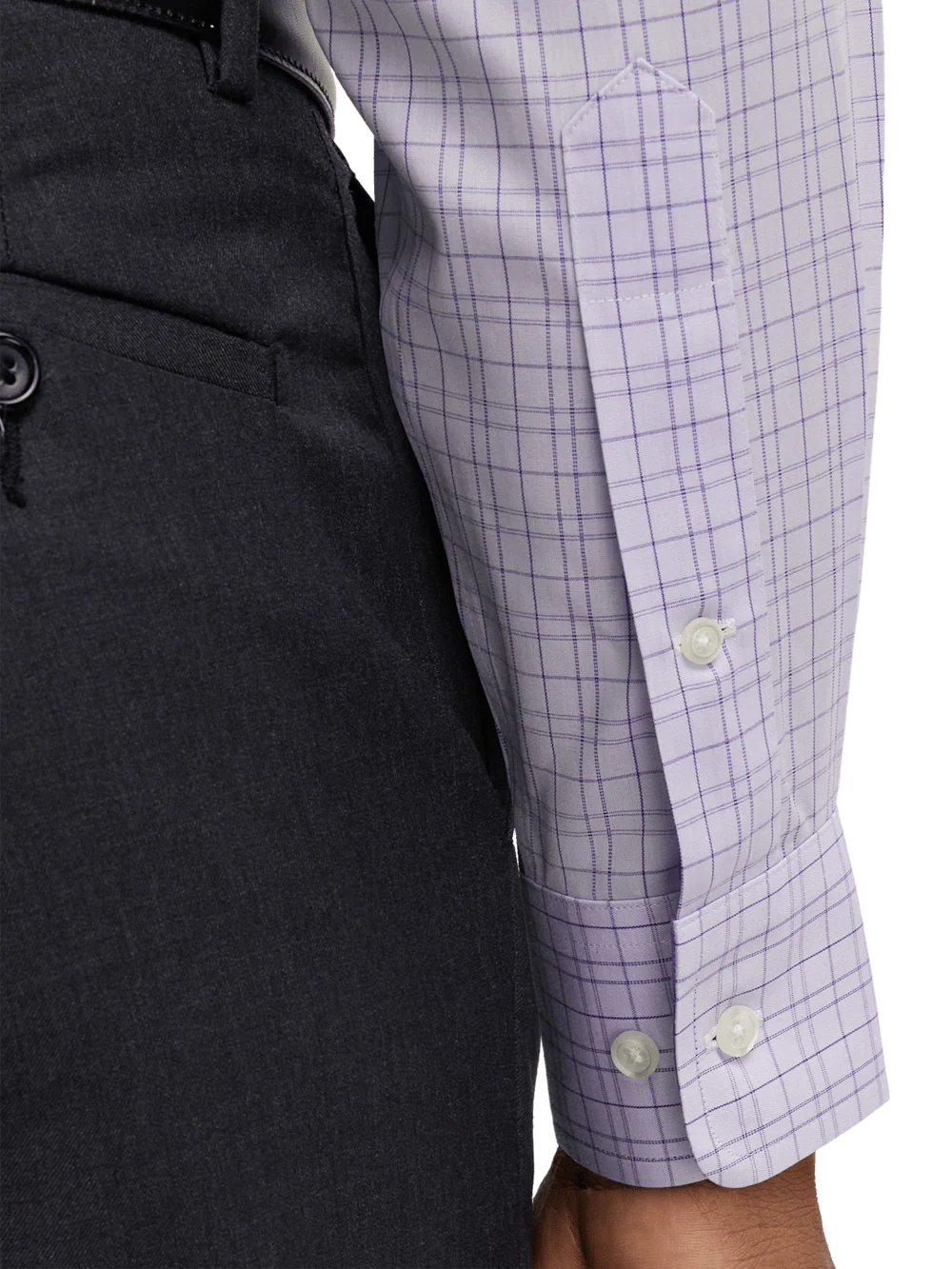 Comfort Stretch Non-Iron Check Dress Shirt With Contrast Trim - Purple - Image 4