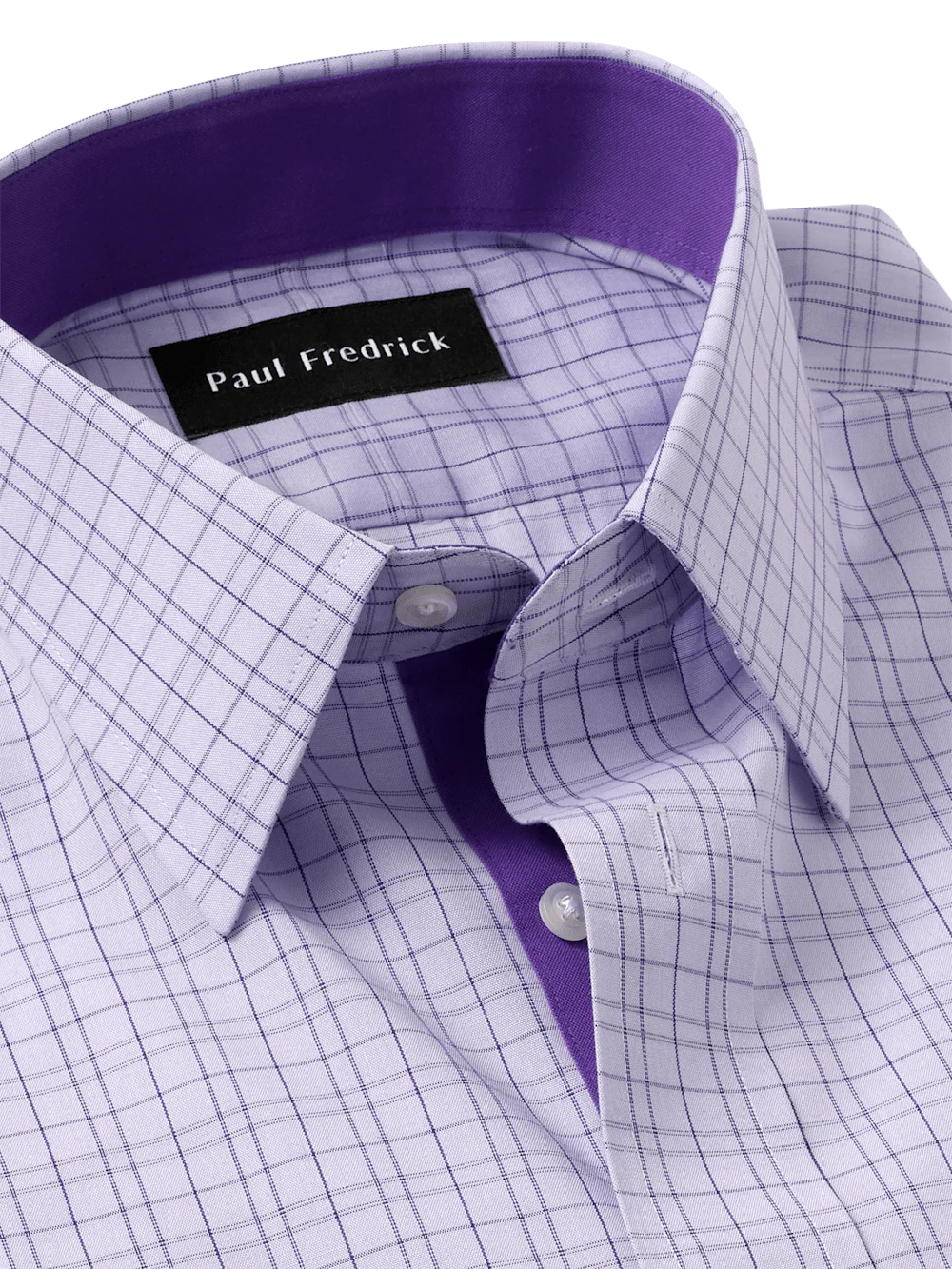 Comfort Stretch Non-Iron Check Dress Shirt With Contrast Trim - Purple - Image 7