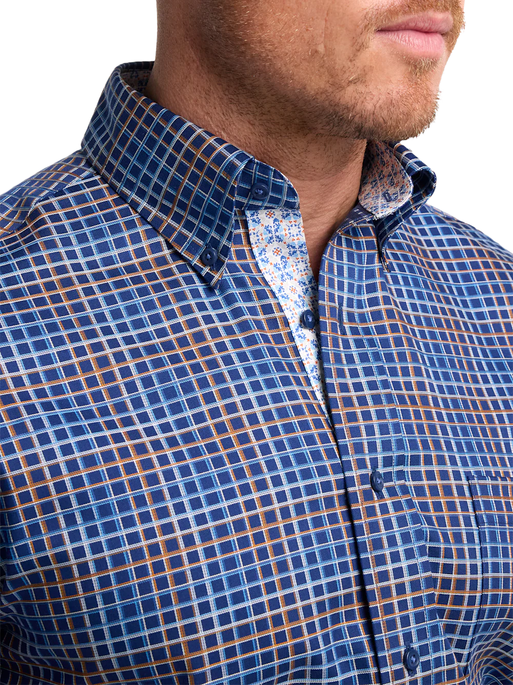 Comfort Stretch Non-Iron Check Dress Shirt With Contrast Trim - Navy Multi - Image 3
