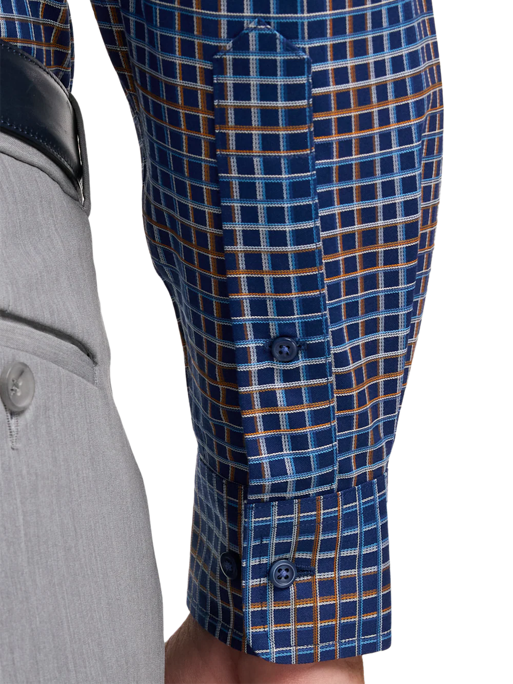 Comfort Stretch Non-Iron Check Dress Shirt With Contrast Trim - Navy Multi - Image 4