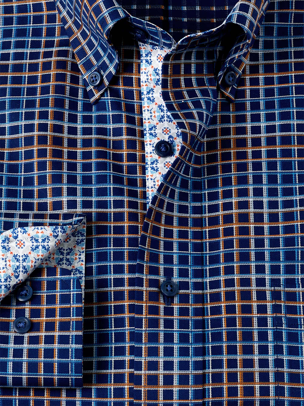 Comfort Stretch Non-Iron Check Dress Shirt With Contrast Trim - Navy Multi - Image 6