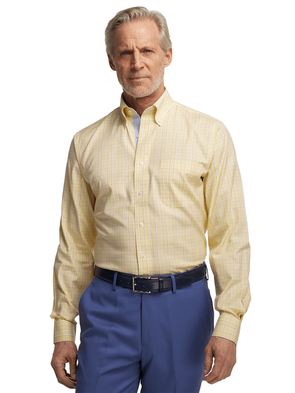 Comfort Stretch Non-Iron Check Dress Shirt With Contrast Trim - Yellow - Image 2