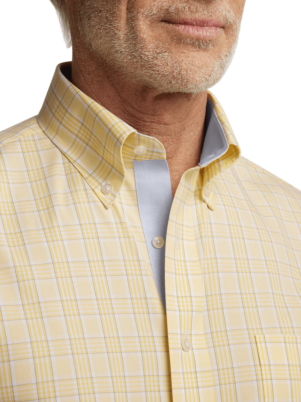 Comfort Stretch Non-Iron Check Dress Shirt With Contrast Trim - Yellow - Image 3