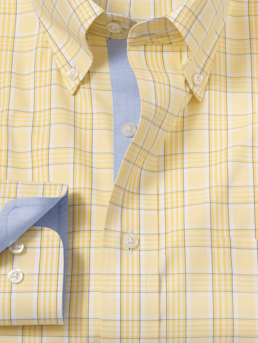 Comfort Stretch Non-Iron Check Dress Shirt With Contrast Trim - Yellow - Image 6