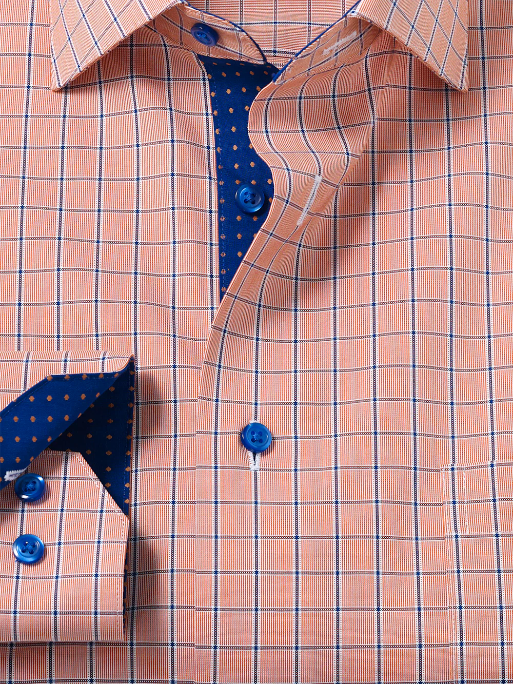 Comfort Stretch Non-Iron Check Dress Shirt With Contrast Trim - Melon/navy - Image 6