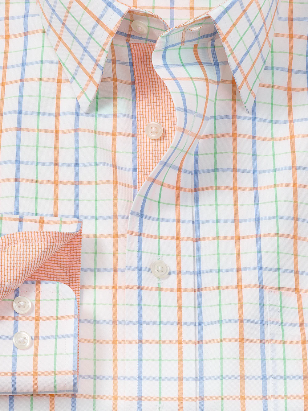 Comfort Stretch Non-Iron Check Dress Shirt With Contrast Trim - Melon/blue - Image 6