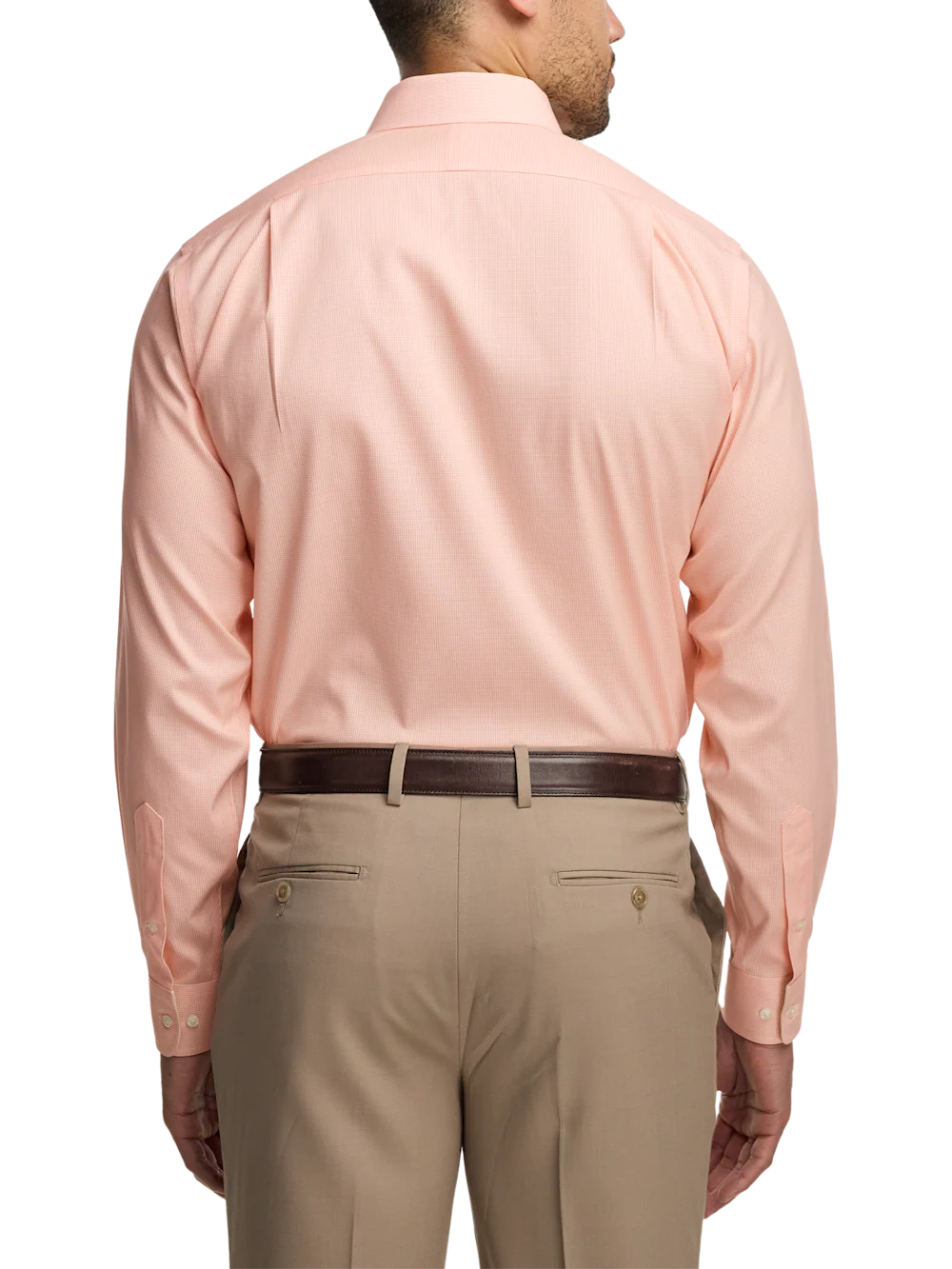 Comfort Stretch Non-Iron Check Dress Shirt With Contrast Trim - Melon - Image 5