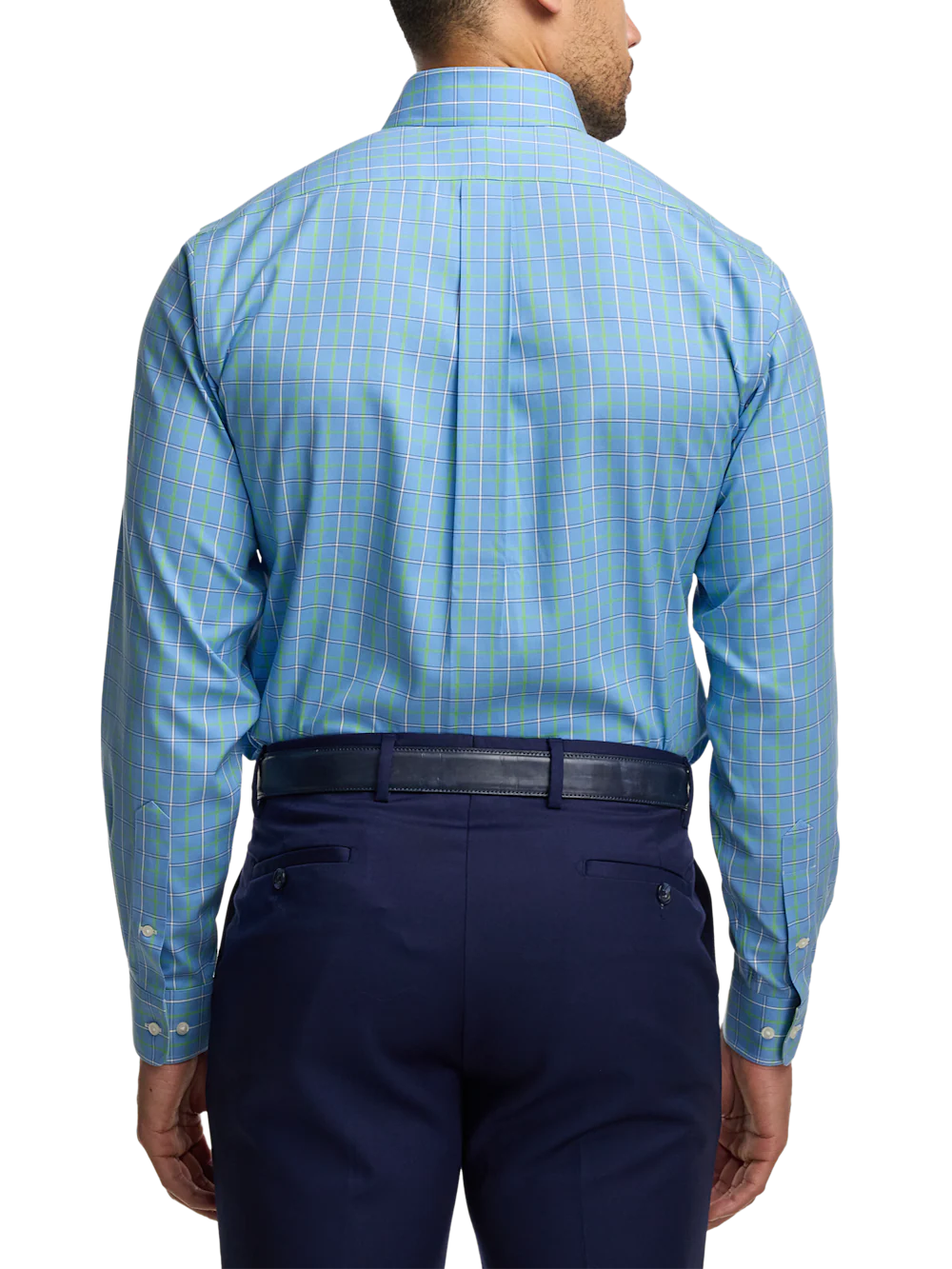 Comfort Stretch Non-Iron Check Dress Shirt With Contrast Trim - Blue/green - Image 5