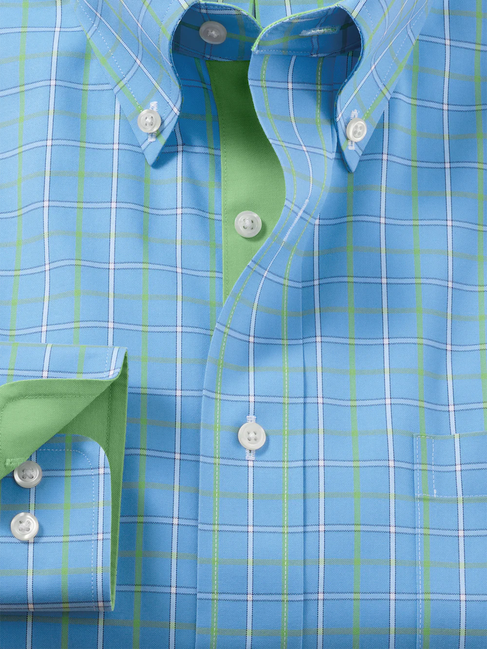 Comfort Stretch Non-Iron Check Dress Shirt With Contrast Trim - Blue/green - Image 6