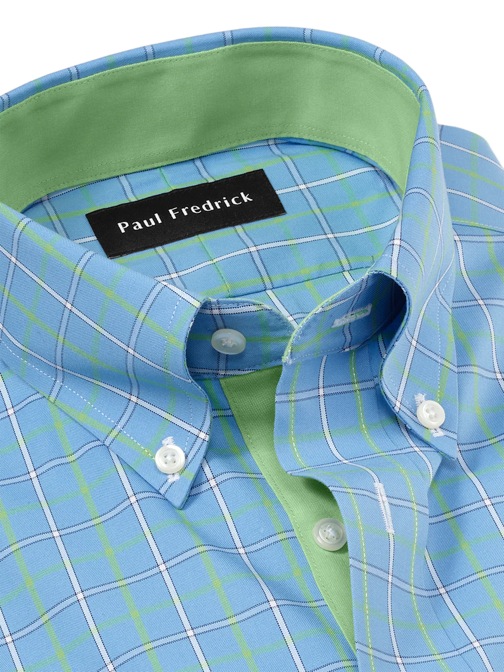 Comfort Stretch Non-Iron Check Dress Shirt With Contrast Trim - Blue/green - Image 7