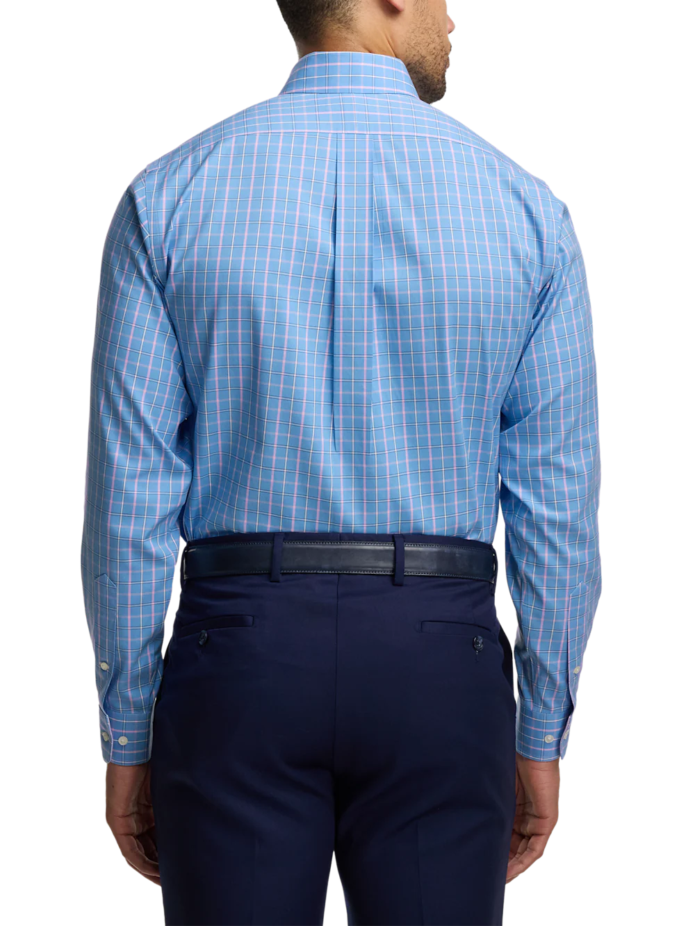 Comfort Stretch Non-Iron Check Dress Shirt With Contrast Trim - Blue/pink - Image 5