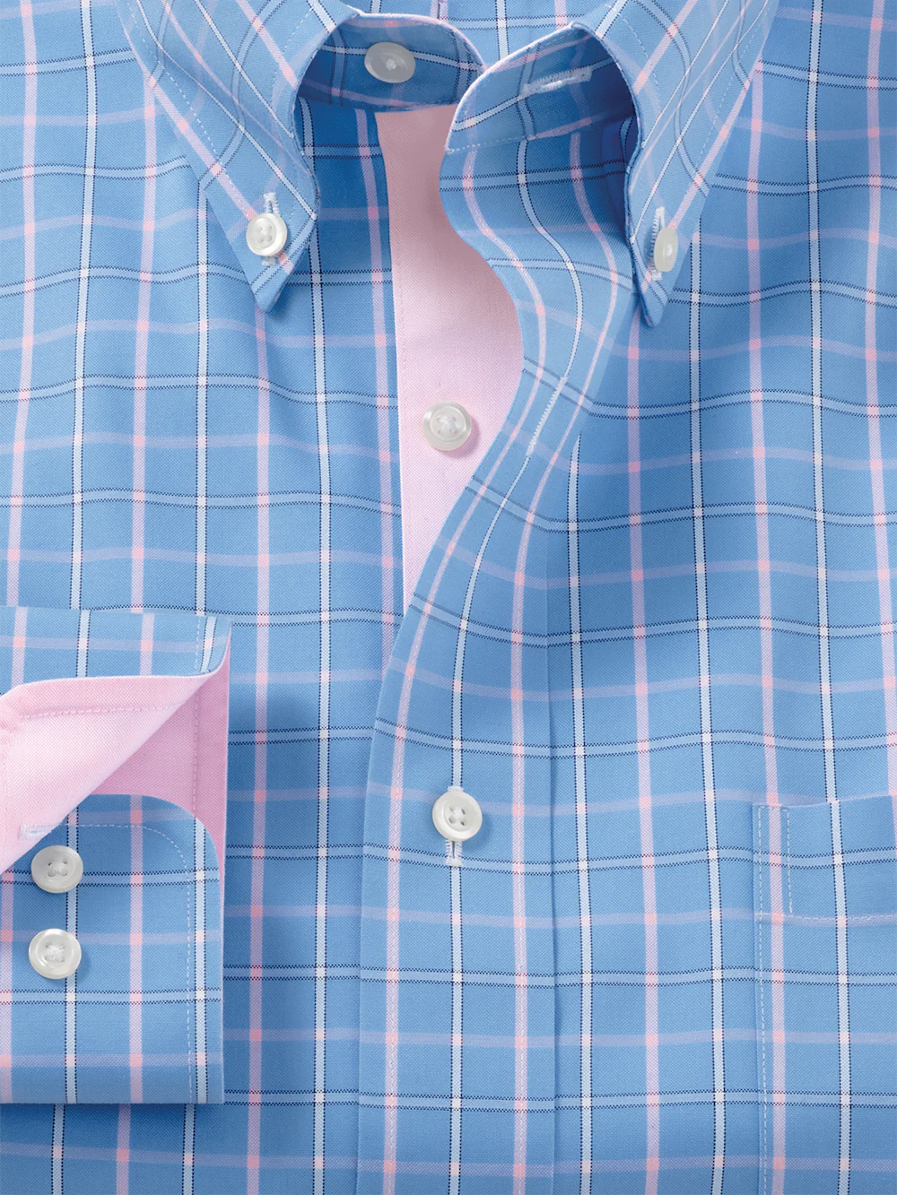 Comfort Stretch Non-Iron Check Dress Shirt With Contrast Trim - Blue/pink - Image 6