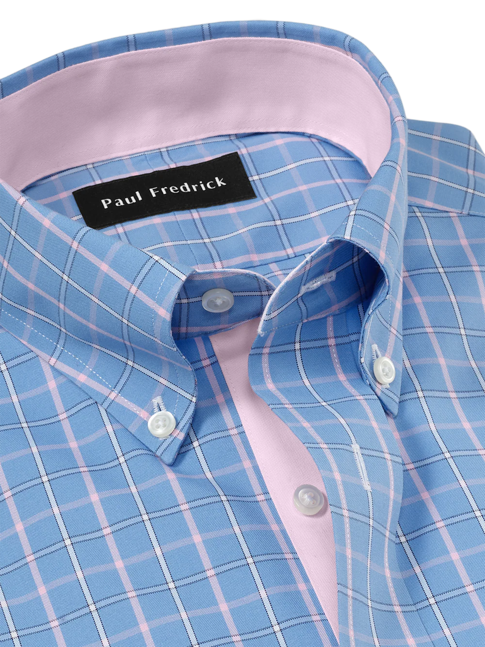 Comfort Stretch Non-Iron Check Dress Shirt With Contrast Trim - Blue/pink - Image 7