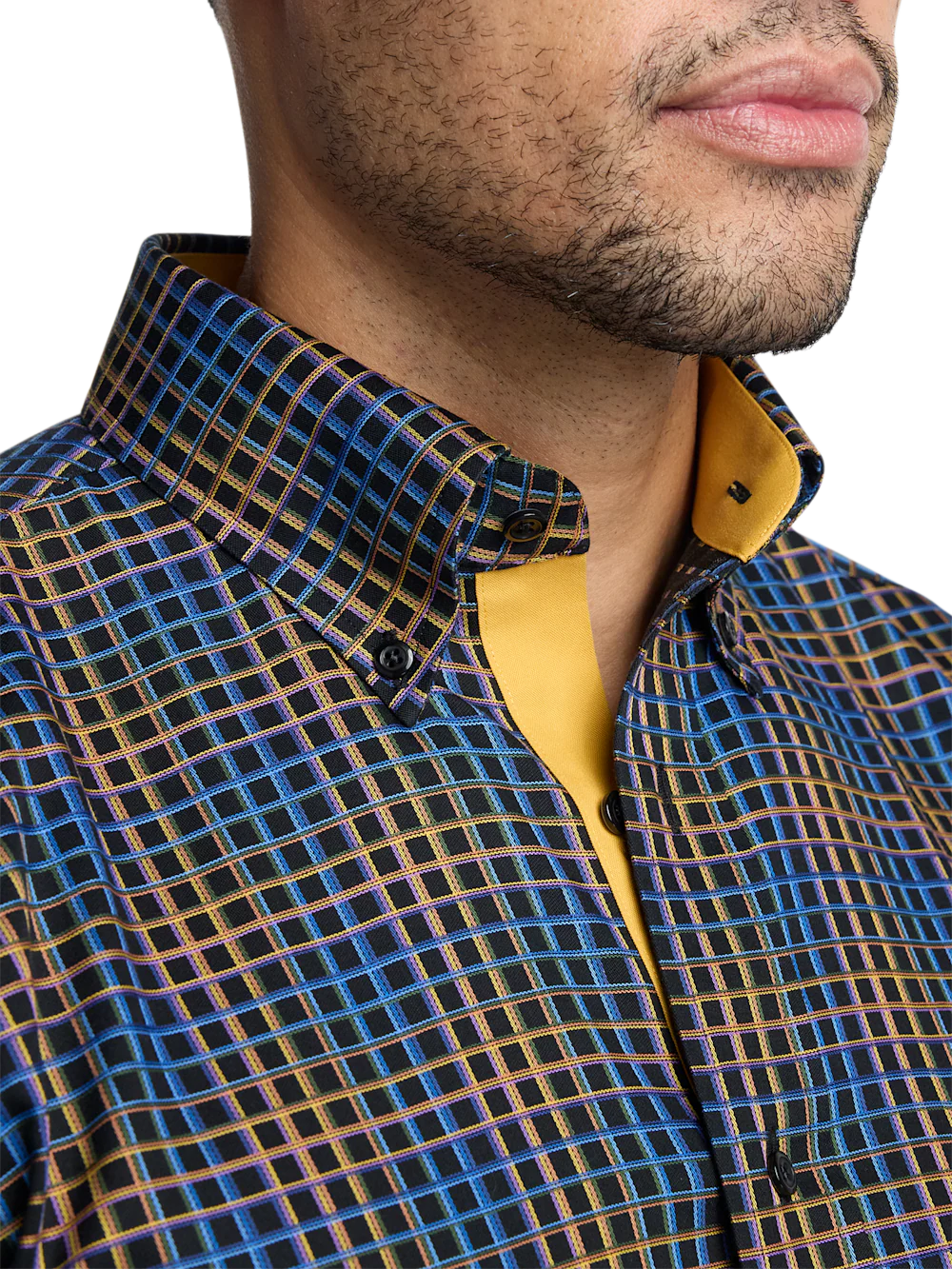Comfort Stretch Non-Iron Check Dress Shirt With Contrast Trim - Black/orange - Image 3