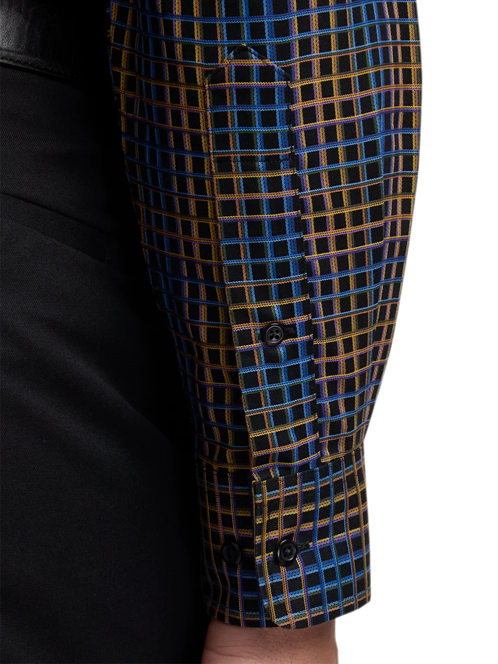 Comfort Stretch Non-Iron Check Dress Shirt With Contrast Trim - Black/orange - Image 4