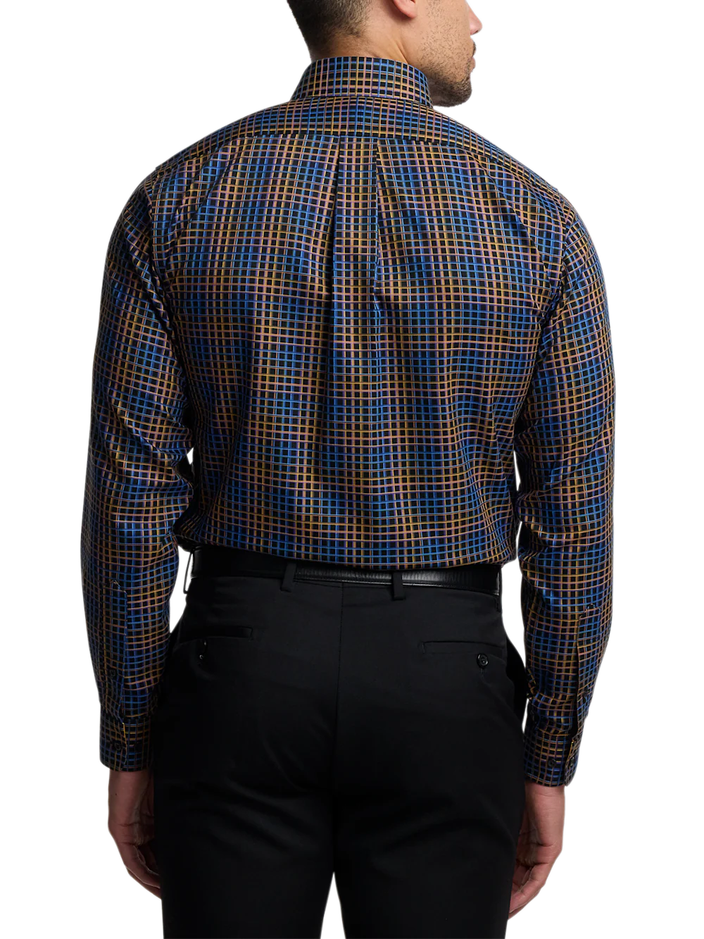 Comfort Stretch Non-Iron Check Dress Shirt With Contrast Trim - Black/orange - Image 5