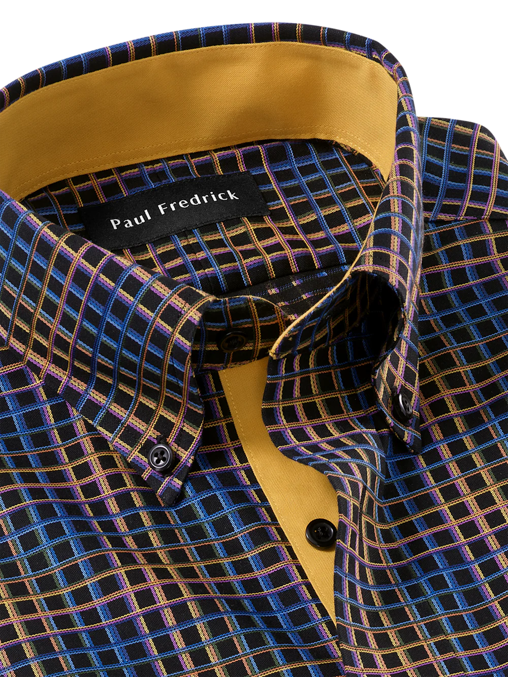 Comfort Stretch Non-Iron Check Dress Shirt With Contrast Trim - Black/orange - Image 7