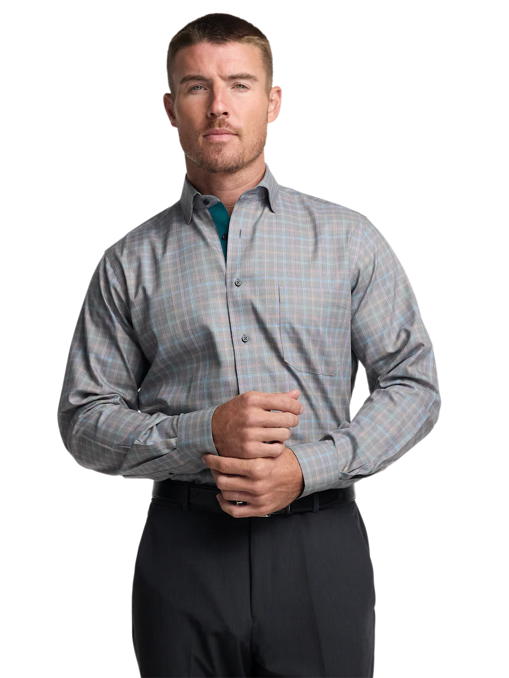 Comfort Stretch Non-Iron Check Dress Shirt With Contrast Trim - Black Multi - Image 2