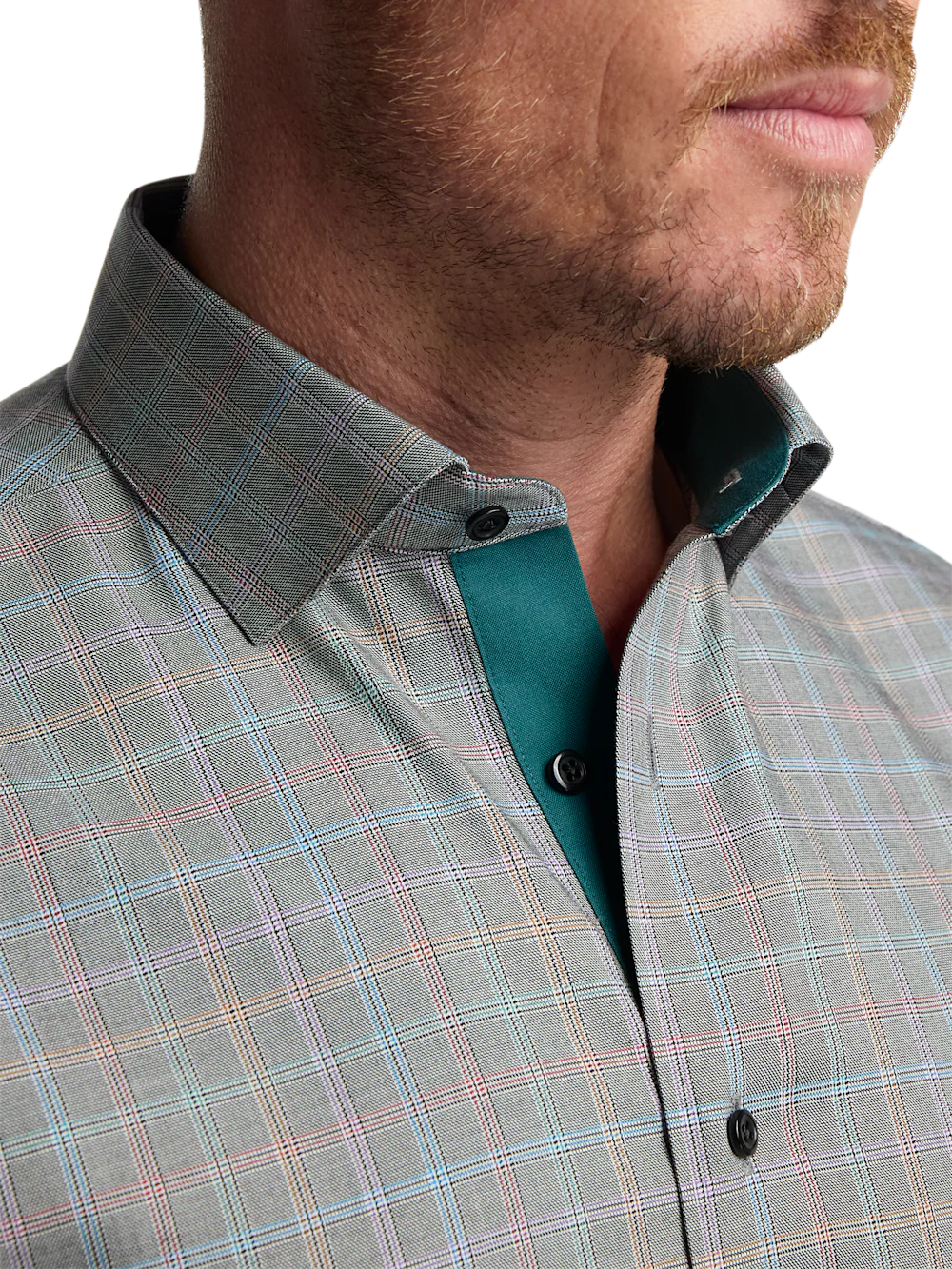 Comfort Stretch Non-Iron Check Dress Shirt With Contrast Trim - Black Multi - Image 3