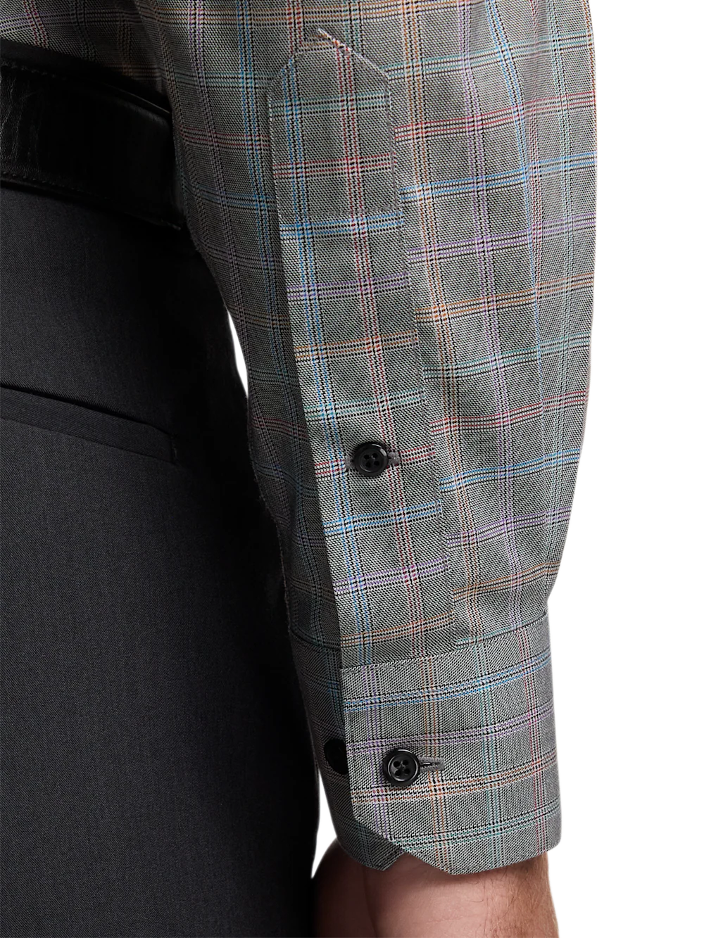 Comfort Stretch Non-Iron Check Dress Shirt With Contrast Trim - Black Multi - Image 4