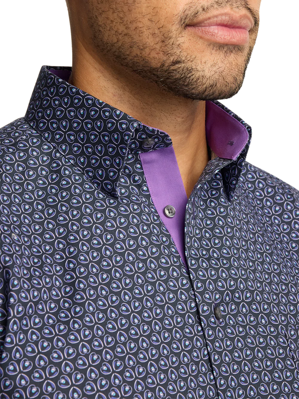 Comfort Stretch Non-Iron Deco Dress Shirt With Contrast Trim - Black/purple - Image 3