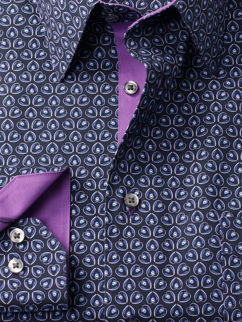 Comfort Stretch Non-Iron Deco Dress Shirt With Contrast Trim - Black/purple - Image 6