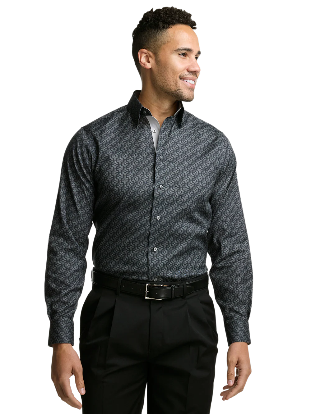 Comfort Stretch Non-Iron Deco Dress Shirt With Contrast Trim - Black/grey - Image 2