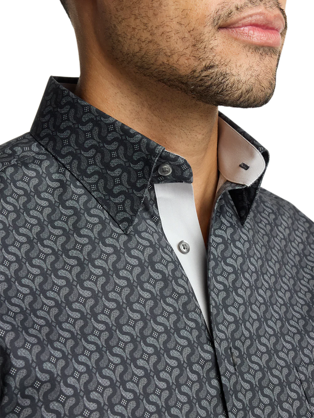Comfort Stretch Non-Iron Deco Dress Shirt With Contrast Trim - Black/grey - Image 3