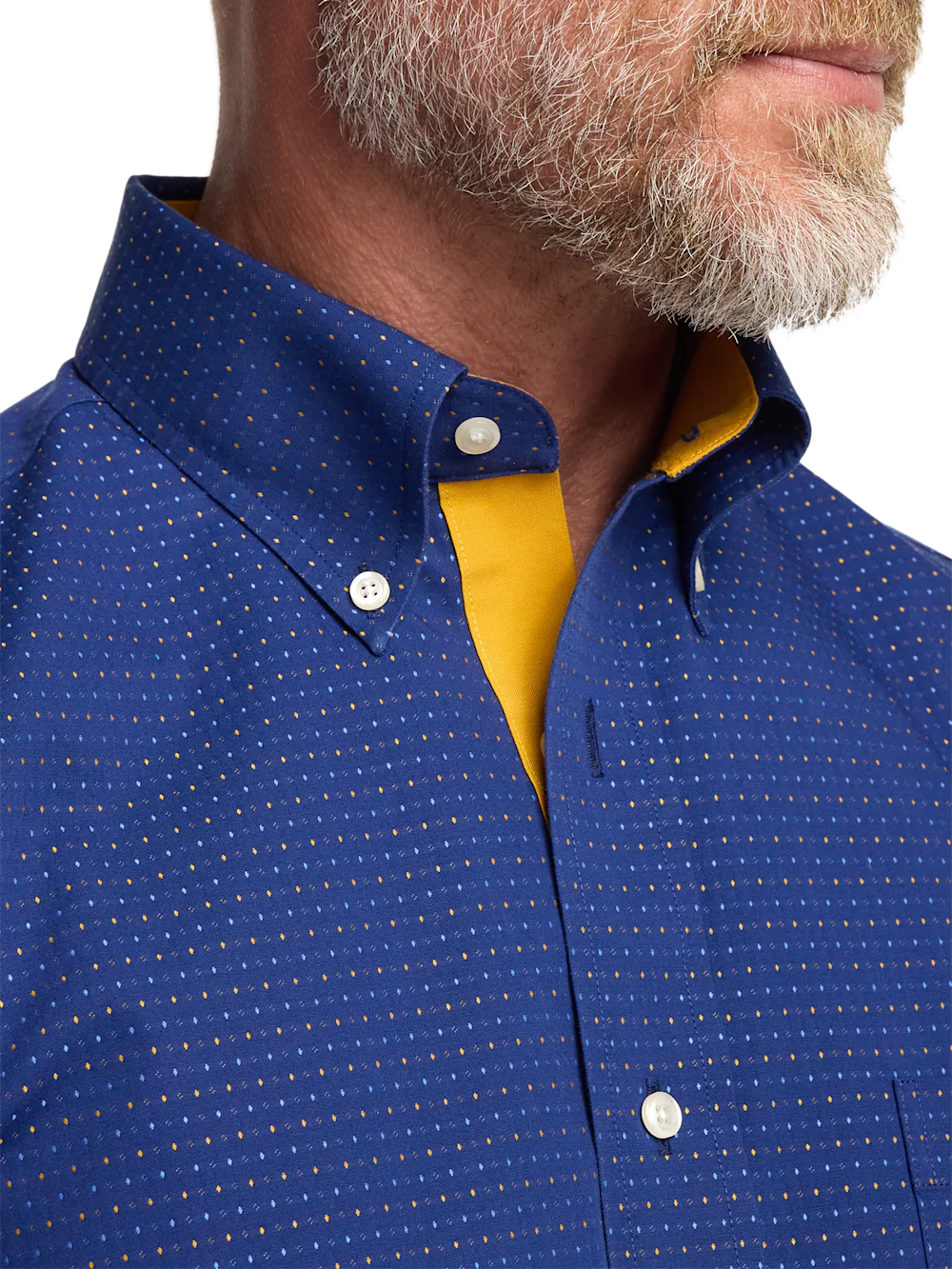 Comfort Stretch Non-Iron Dot Dress Shirt With Contrast Trim - Navy/gold - Image 3