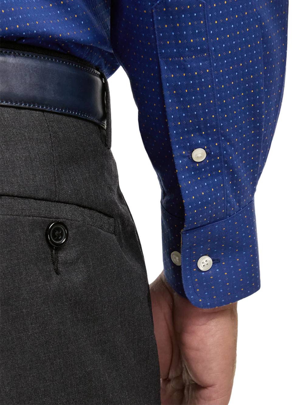Comfort Stretch Non-Iron Dot Dress Shirt With Contrast Trim - Navy/gold - Image 4