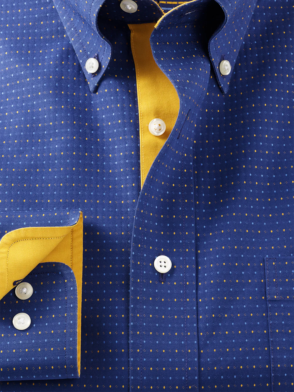 Comfort Stretch Non-Iron Dot Dress Shirt With Contrast Trim - Navy/gold - Image 6