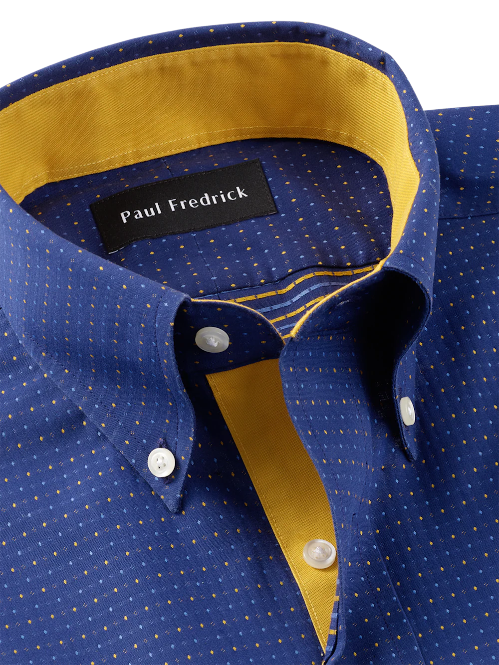 Comfort Stretch Non-Iron Dot Dress Shirt With Contrast Trim - Navy/gold - Image 7