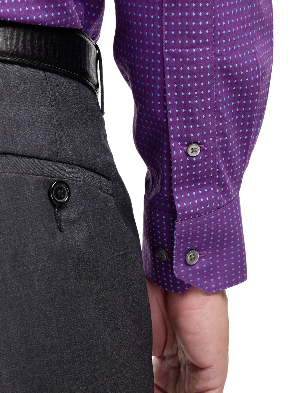 Comfort Stretch Non-Iron Dot Dress Shirt With Contrast Trim - Purple - Image 4