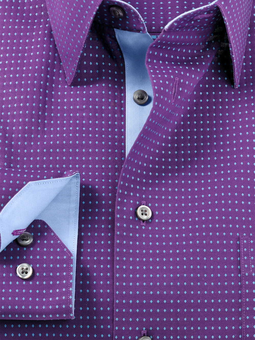 Comfort Stretch Non-Iron Dot Dress Shirt With Contrast Trim - Purple - Image 6