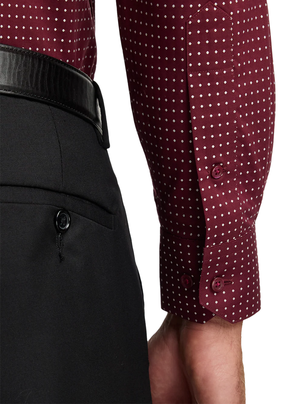 Comfort Stretch Non-Iron Dot Dress Shirt With Contrast Trim - Burgundy - Image 4