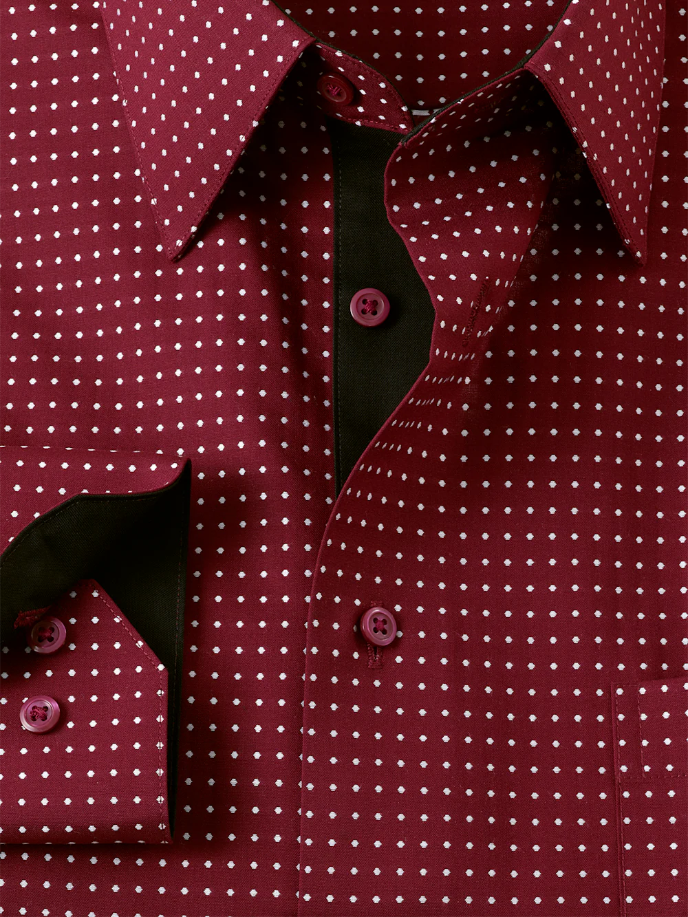 Comfort Stretch Non-Iron Dot Dress Shirt With Contrast Trim - Burgundy - Image 6
