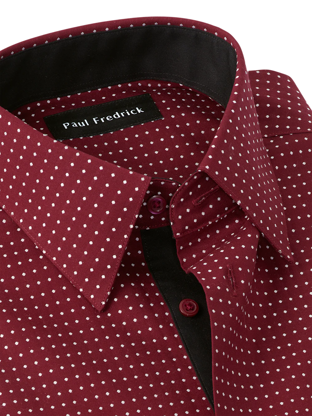 Comfort Stretch Non-Iron Dot Dress Shirt With Contrast Trim - Burgundy - Image 7