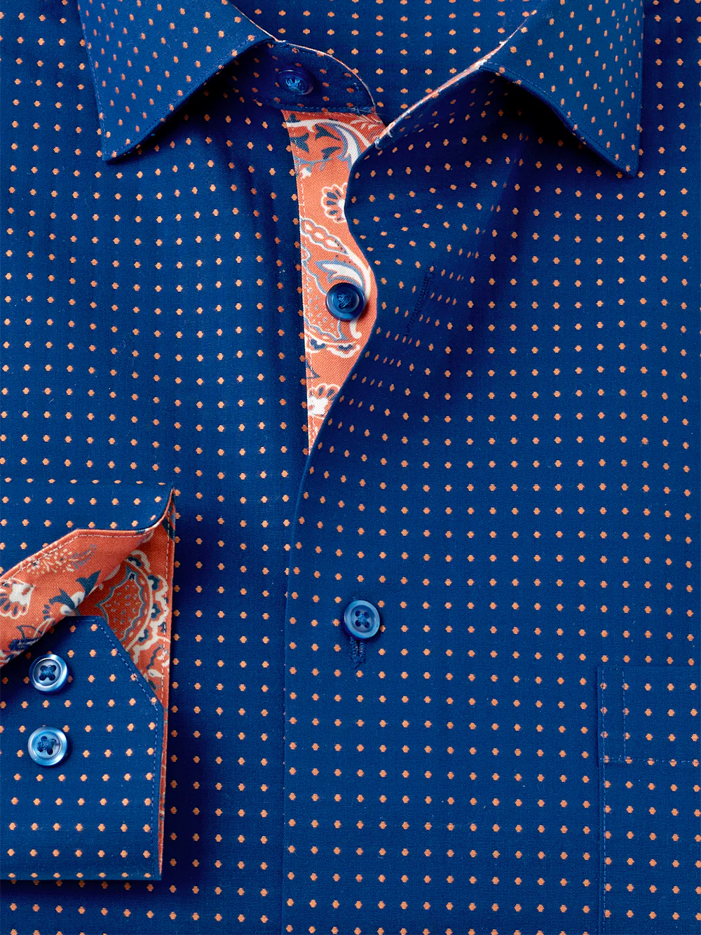 Comfort Stretch Non-Iron Dot Dress Shirt With Contrast Trim - Navy/melon - Image 6