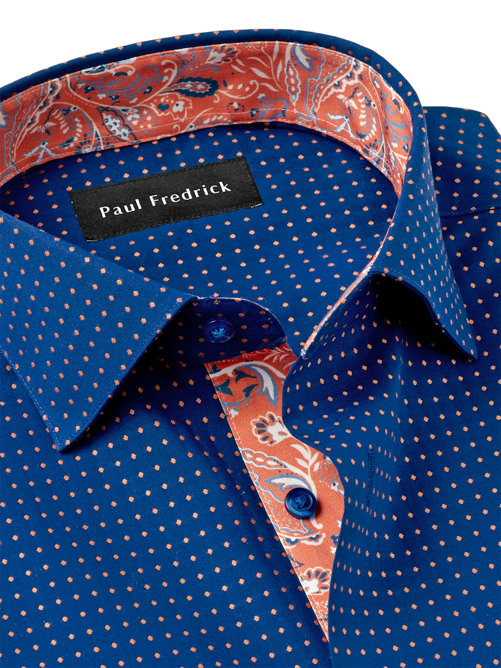 Comfort Stretch Non-Iron Dot Dress Shirt With Contrast Trim - Navy/melon - Image 7