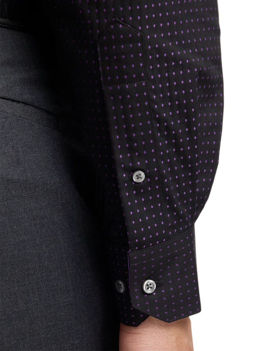 Comfort Stretch Non-Iron Dot Dress Shirt With Contrast Trim - Black/purple - Image 4