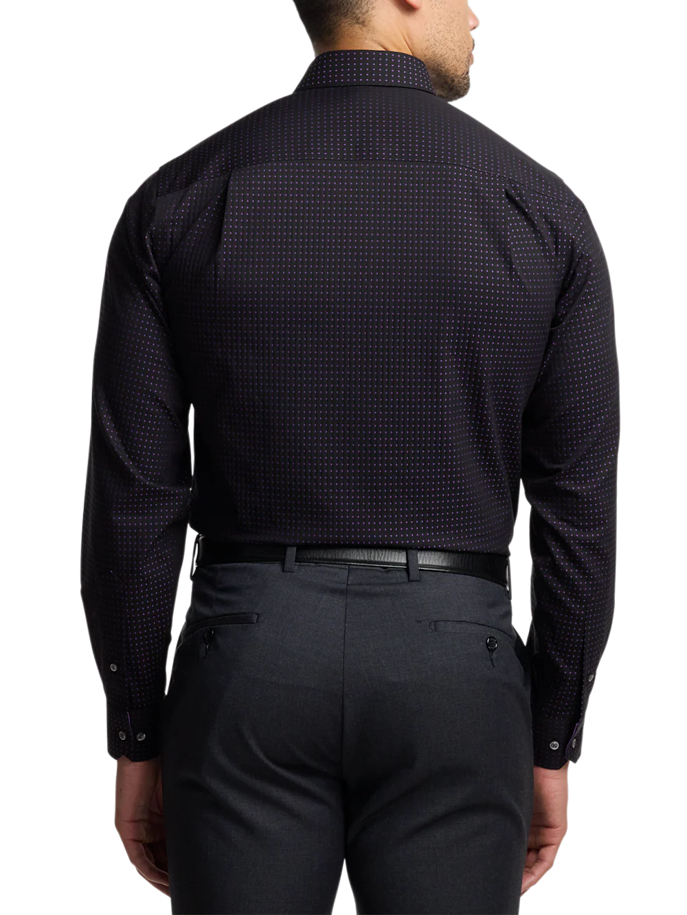 Comfort Stretch Non-Iron Dot Dress Shirt With Contrast Trim - Black/purple - Image 5