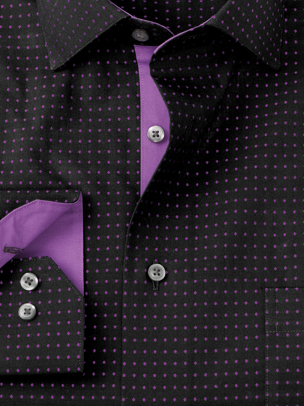 Comfort Stretch Non-Iron Dot Dress Shirt With Contrast Trim - Black/purple - Image 6
