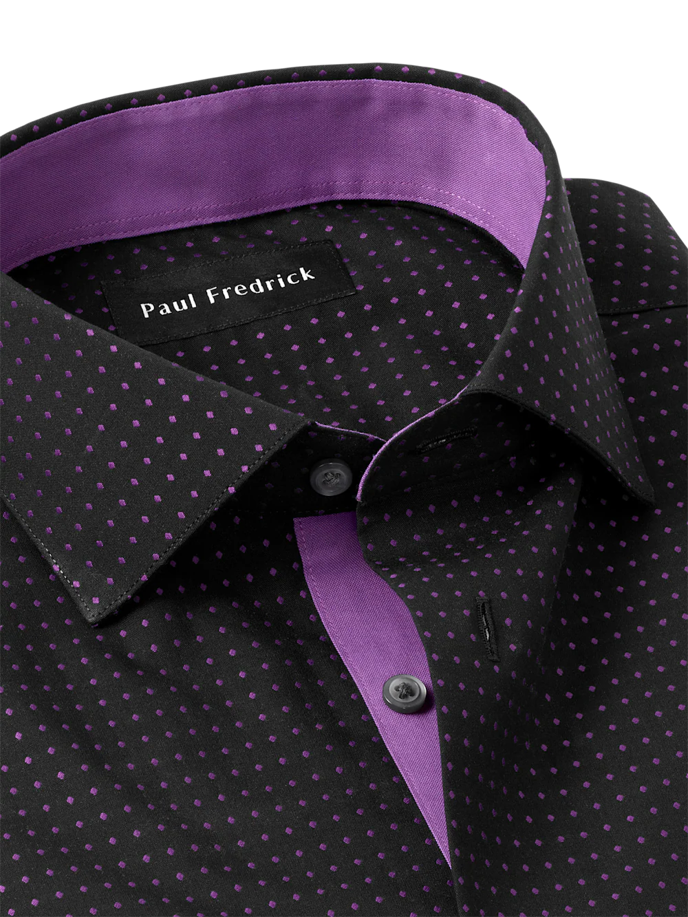 Comfort Stretch Non-Iron Dot Dress Shirt With Contrast Trim - Black/purple - Image 7